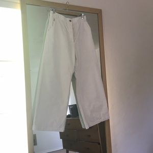 White corduroy wide high waisted pants